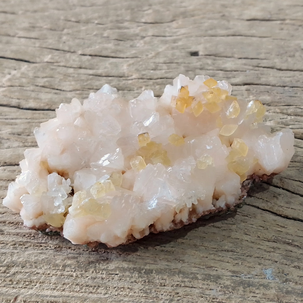 Calcite on heulandite specimen